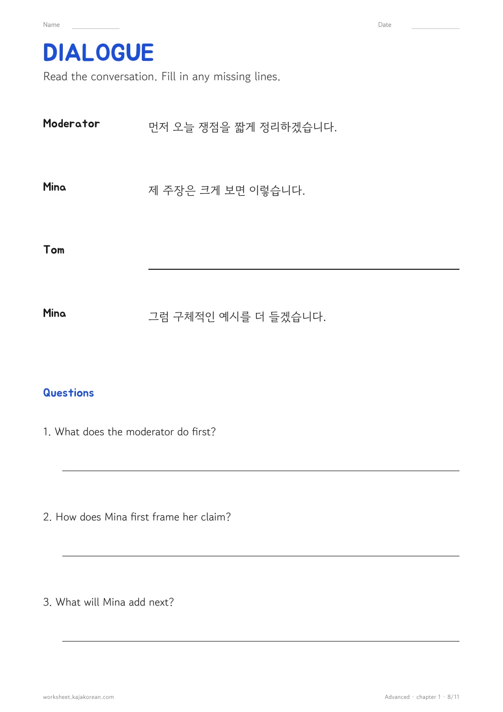 Opinion and Debate worksheet