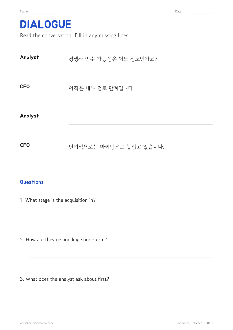 Business worksheet