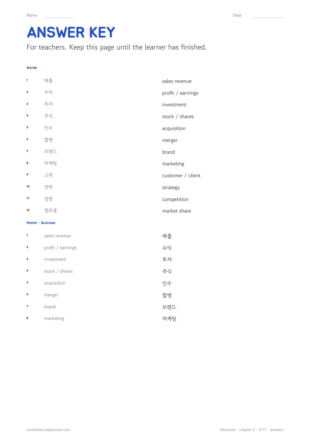 Business — answer key
