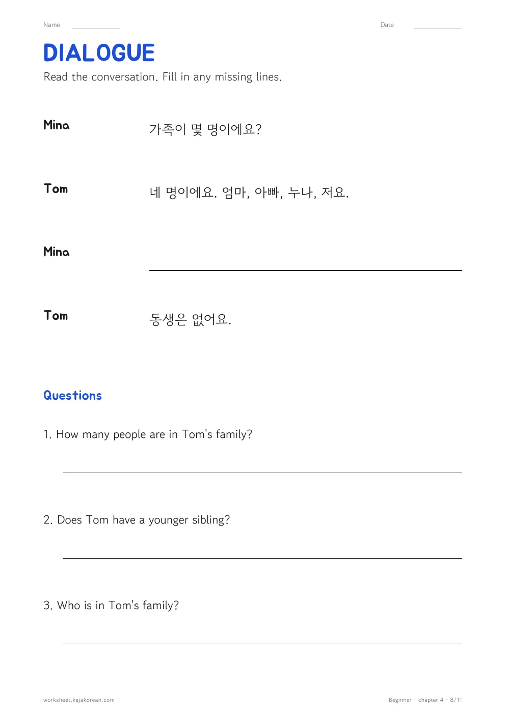 Korean Family Words — page 8