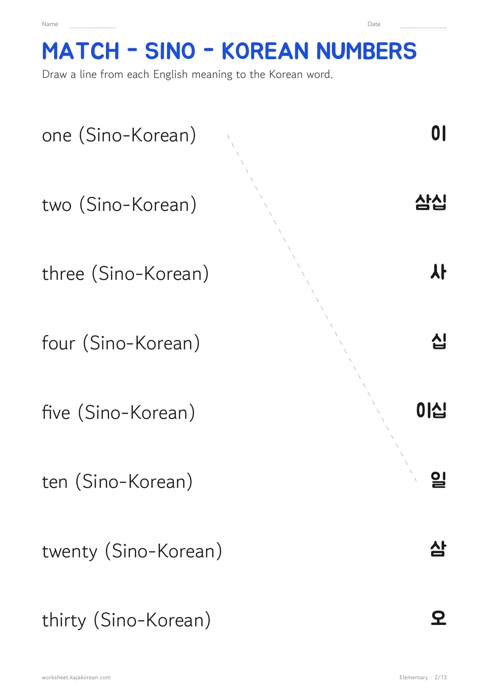 Korean numbers worksheets — page 2