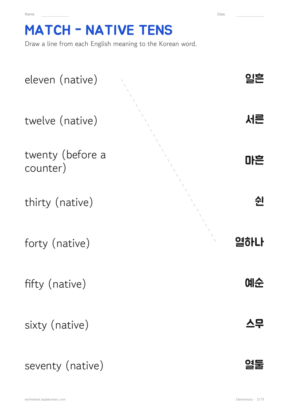 Korean numbers worksheets — page 3