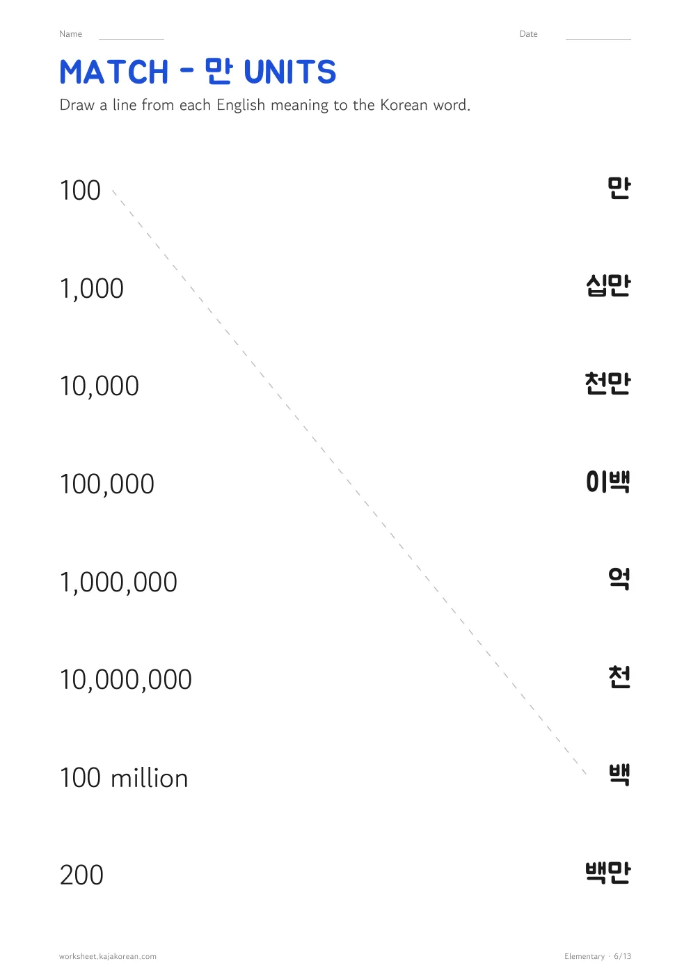 Korean numbers worksheets — page 6