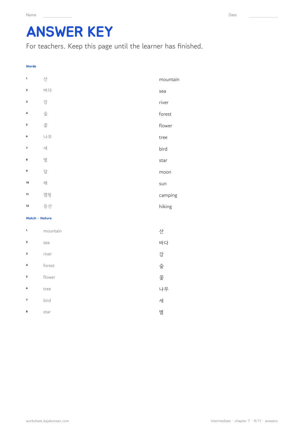 Nature — answer key