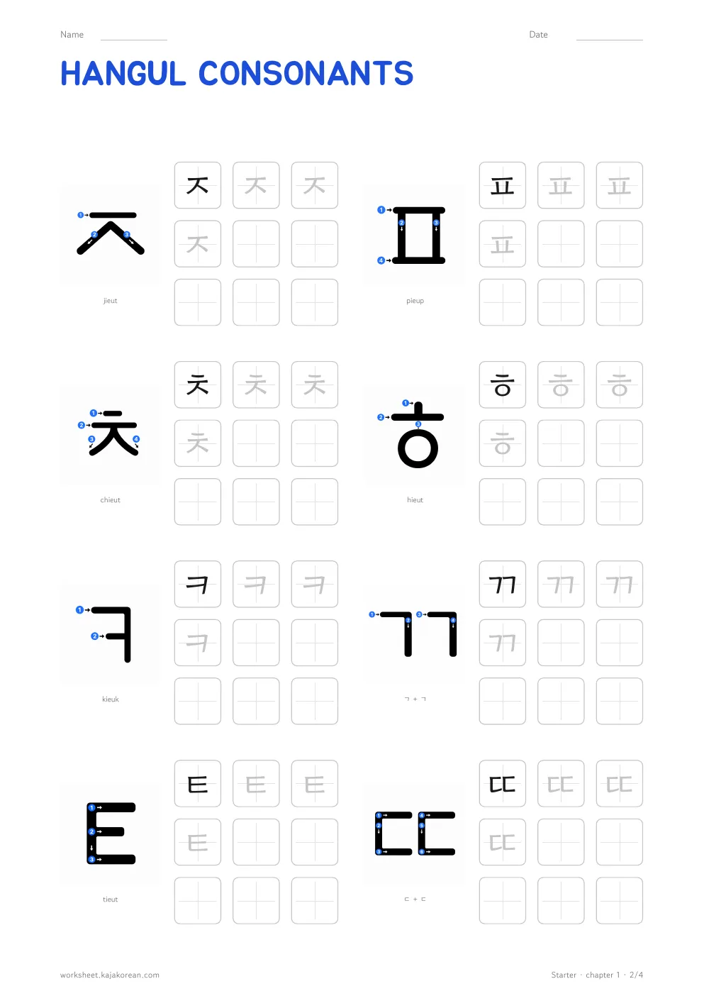 Hangul Consonants — page 2
