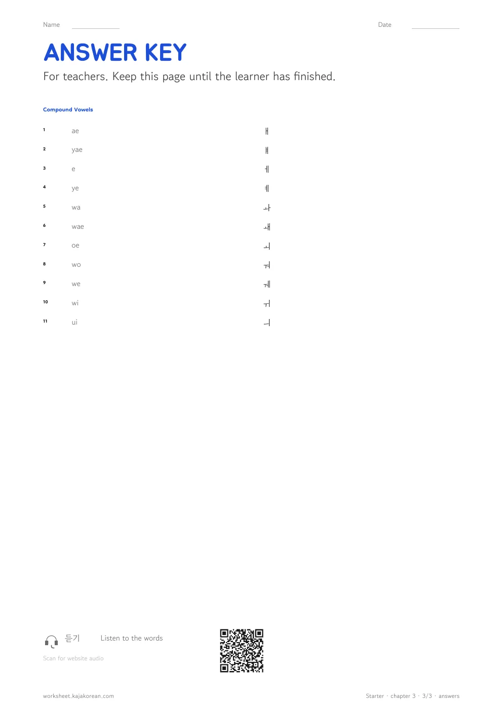 Compound Vowels — answer key