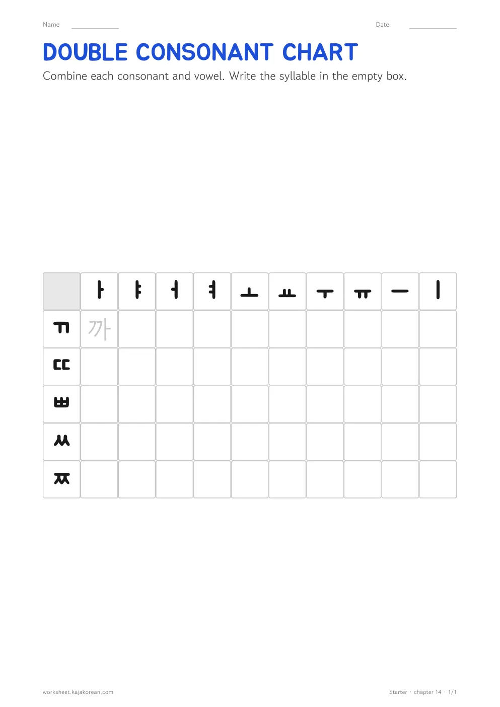 Double Consonant Chart worksheet