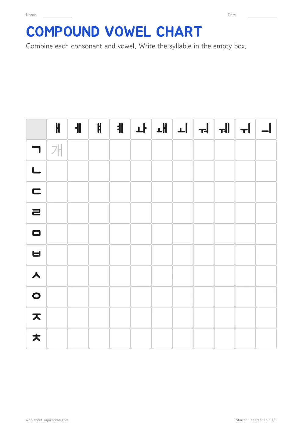 Compound Vowel Chart worksheet